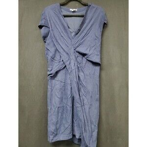 HELMUT Helmut Lang Angled Pintuck Front Dress Blue Wool Blend Size 4 Wrap Draped
